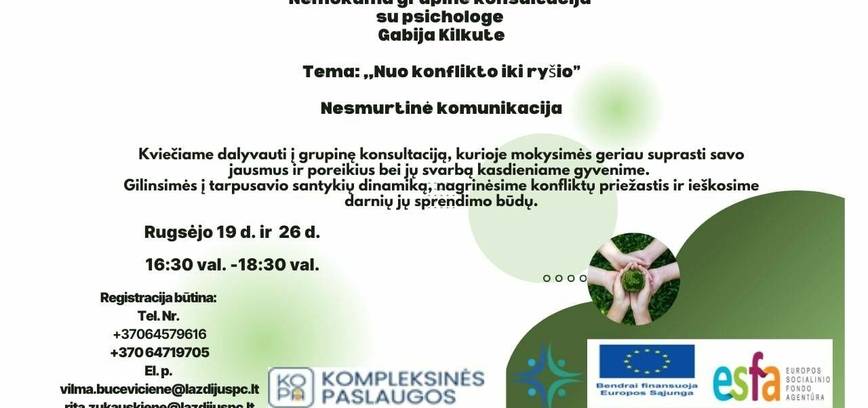 Nemokama grupinė konsultacija su psichologe Gabija Kilkute