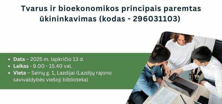 Курсы в Лаздияй «Устойчивое и биоэкономическое сельское хозяйство»