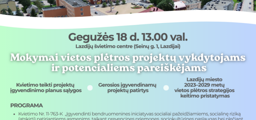 Mokymai vietos plėtros projektų vykdytojams ir potencialiems pareiškėjams