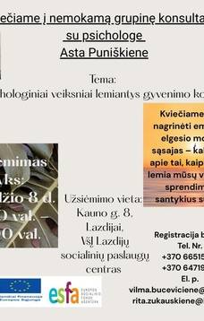 Bezpłatna konsultacja grupowa z psychologiem Astą Puniškiene