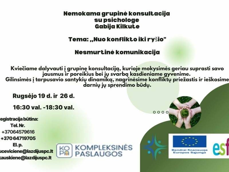 Nemokama grupinė konsultacija su psichologe Gabija Kilkute