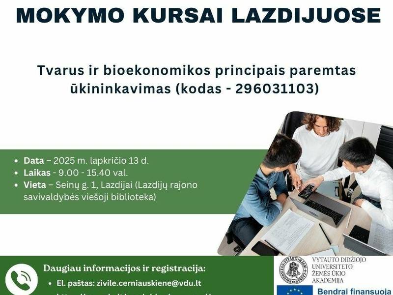 Курсы в Лаздияй «Устойчивое и биоэкономическое сельское хозяйство»
