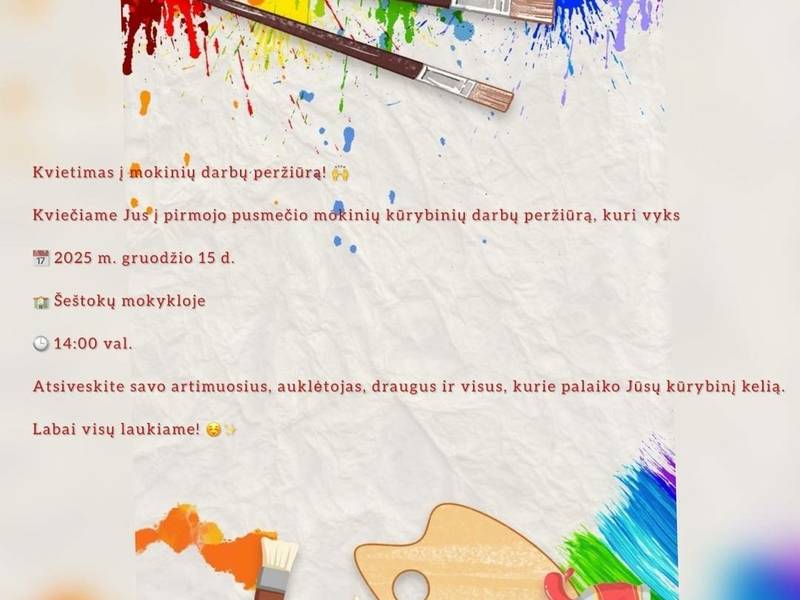 Meno mokyklos mokinių darbų peržiūra