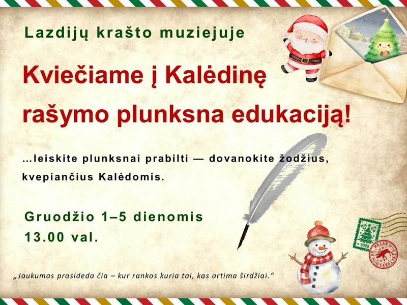 Kalėdinė rašymo plunksna edukacija