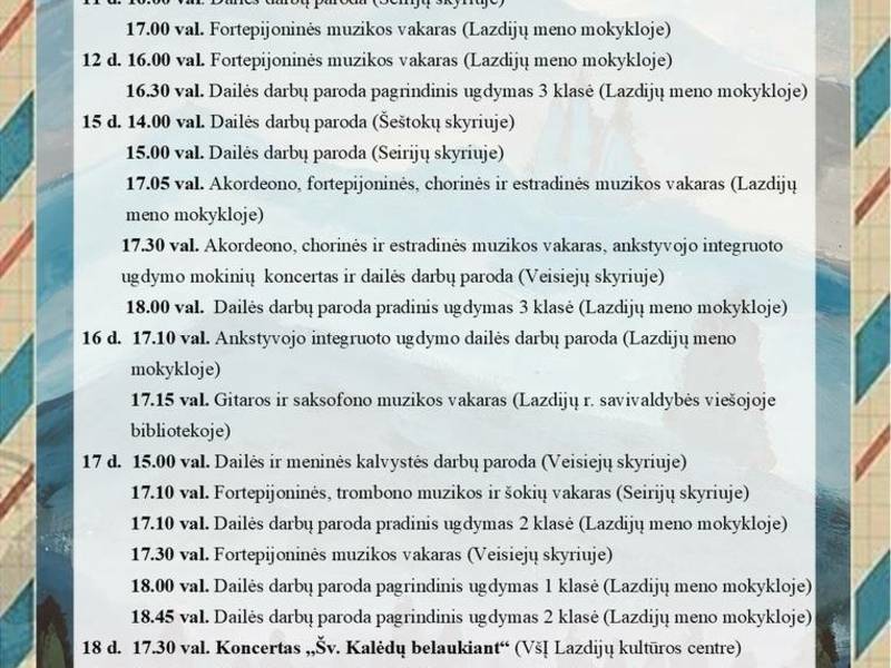 Kalėdiniai renginiai Lazdijų meno mokykloje ir jos skyriuose