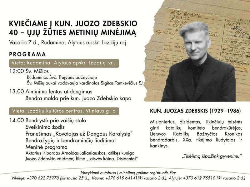 Commemoration of the 40th anniversary of the death of Father Juozas Zdebskis