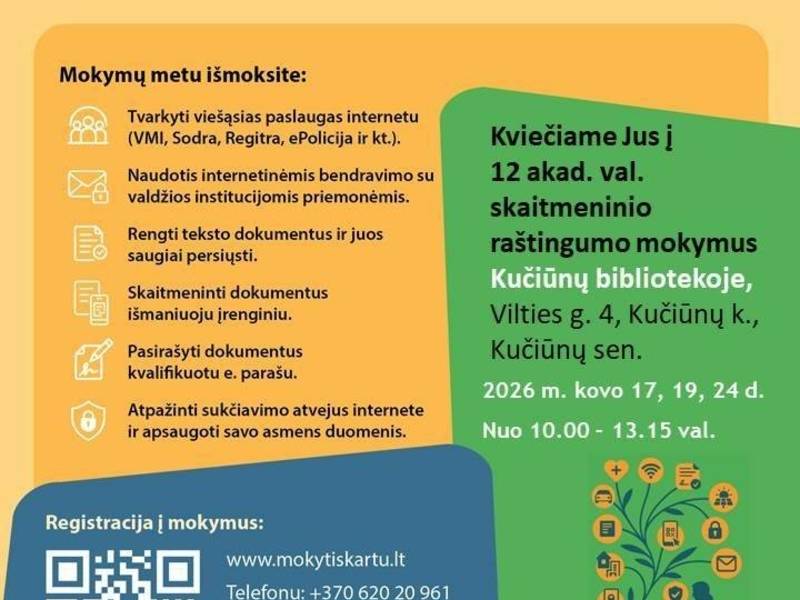 Nemokami mokymai "Skaitmeniniai įgūdžiai: viešosios e.paslaugos kasdienai