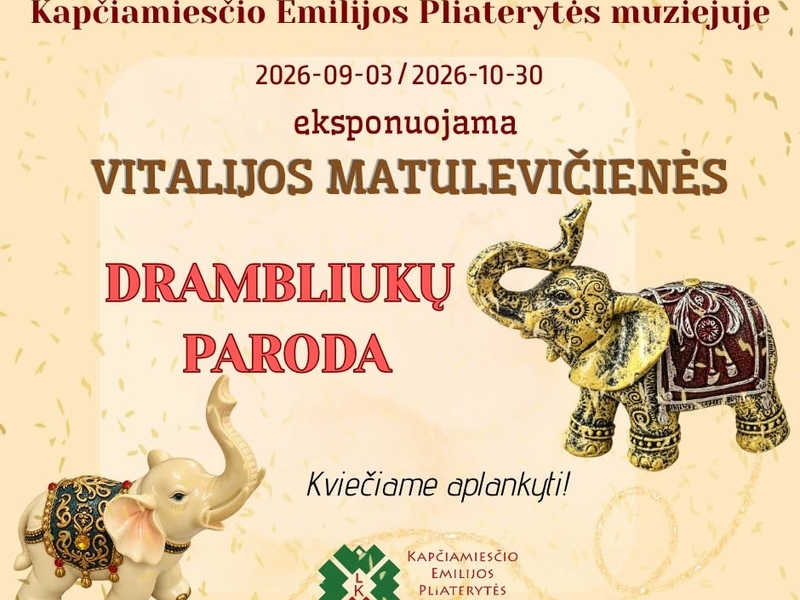 Vitalijos Matulevičienės kolekcinių keraminių drambliukų paroda