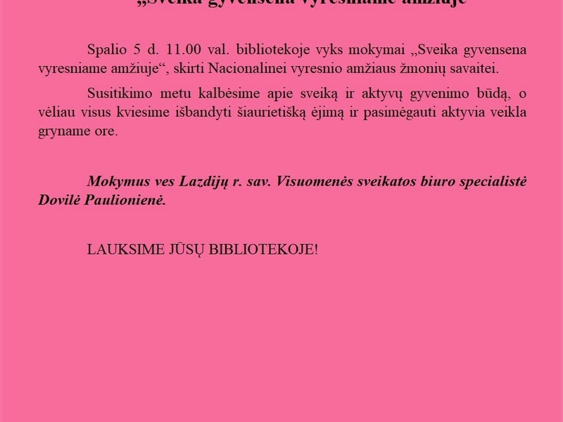 Mokymai "Sveika gyvensena vyresniame amžiuje"